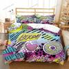 Graffiti Duvet Cover Set Cute Hip Hop Style Polyester Comforter Cover with Pillowcase Queen Full Size for Kid Teen Bedding Set