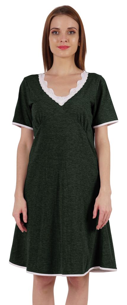 Inkmeso Solid Nightgown Dress For Women Nightwear Lace Short Sleeve Loungewear