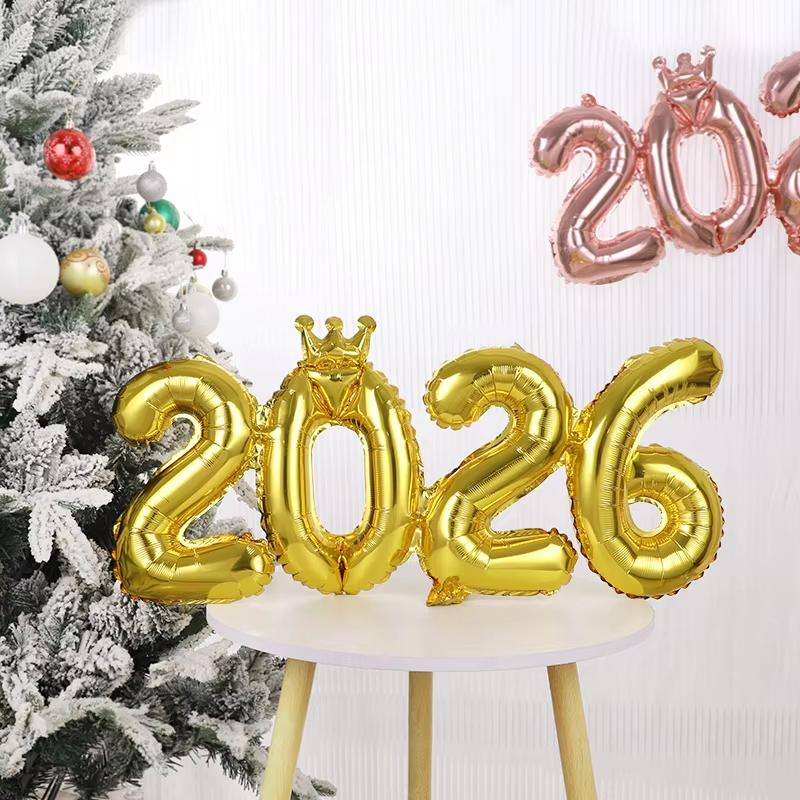 Ballons Numériques à Foil 2026 avec Couronne Connectée pour Décoration de Fête du Nouvel An 2026 Fournitures de Célébration de Remise de Diplôme et d'Anniversaire