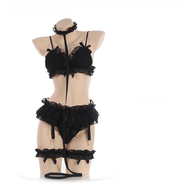 Japanese Women Lingerie Set Clothing Lace Ruffle Underwear Kawaii Costume Maid Transparent Exotic Sleepwear