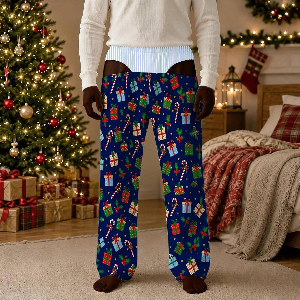 Men's Funny Christmas Print Pants with Pockets Casual Pajama Sleepwear for Holiday