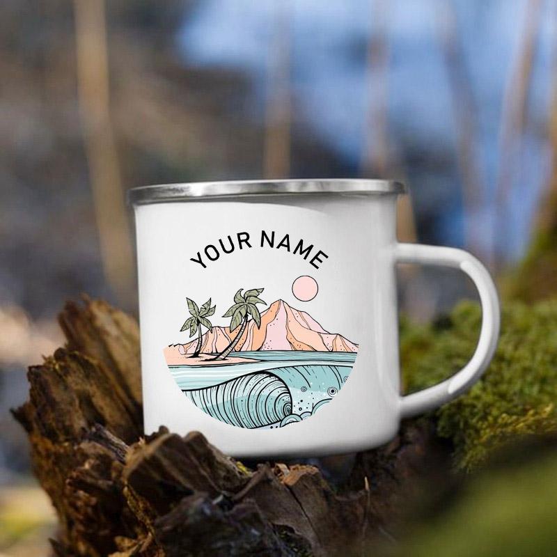 Tazze Smaltate Personalizzate per Camper Nome Personalizzato Campeggio Tazza Smaltata Avventura Festa del Falò Tazza da Birra Caffè Tazze con Manico Regali per Camperisti