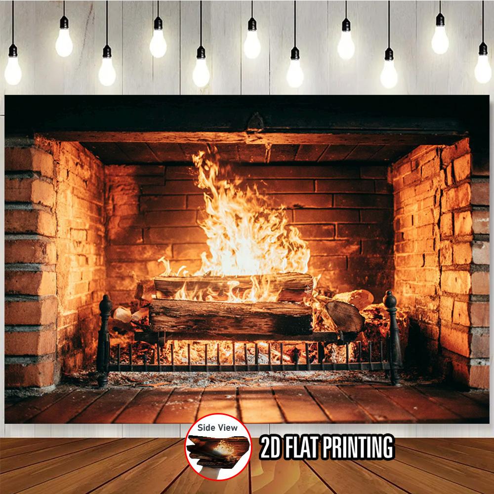 1Pcs Cozy Fireplace Flames Decoration Background Winter Backdrop Decorations For Photo Studio Photo Booth Christmas Party
