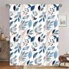 2Pc Blue And White Watercolor Leaf Pattern Curtains, Polyester Fabric, Machine Washable, Suitable For Bedroom And Living Room