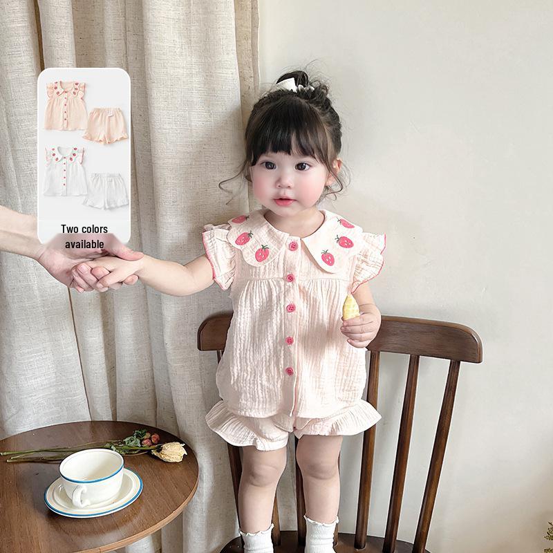

Korean Style Cotton Babydoll Flutter Sleeve Set for Toddlers 110 розовый