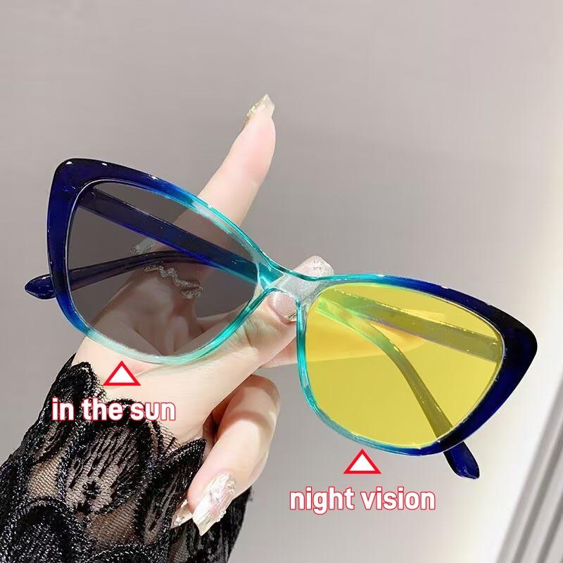 

Trendy Cat Eye Photochromic Night Vision Myopia Glasses for Women Anti Blue Light Color Changing Near Sight Eyeglasses To-4.0 0