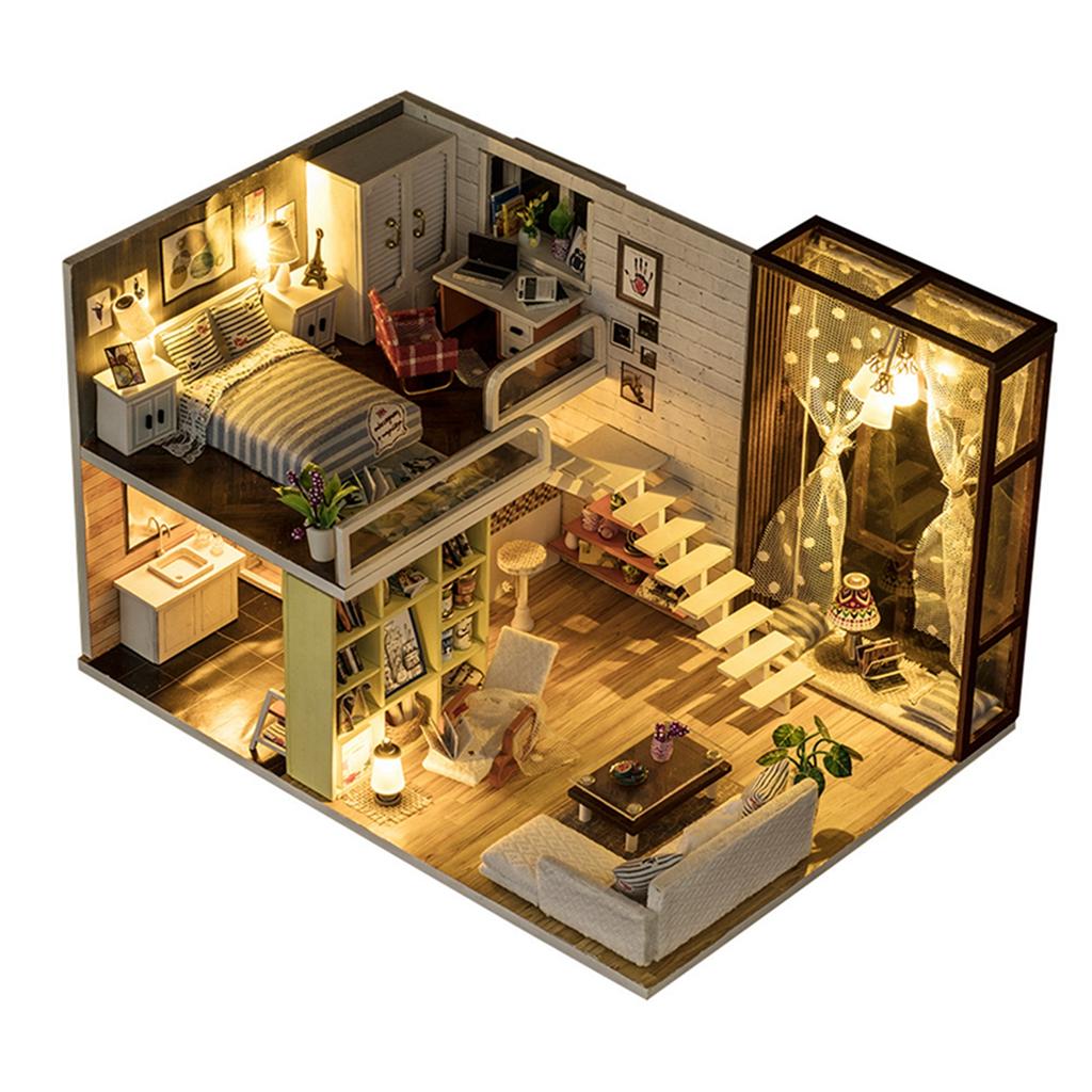 Wood Craft Miniature Dollhouse Kit Simple Style Doll House Assembly Models Toy Gift
