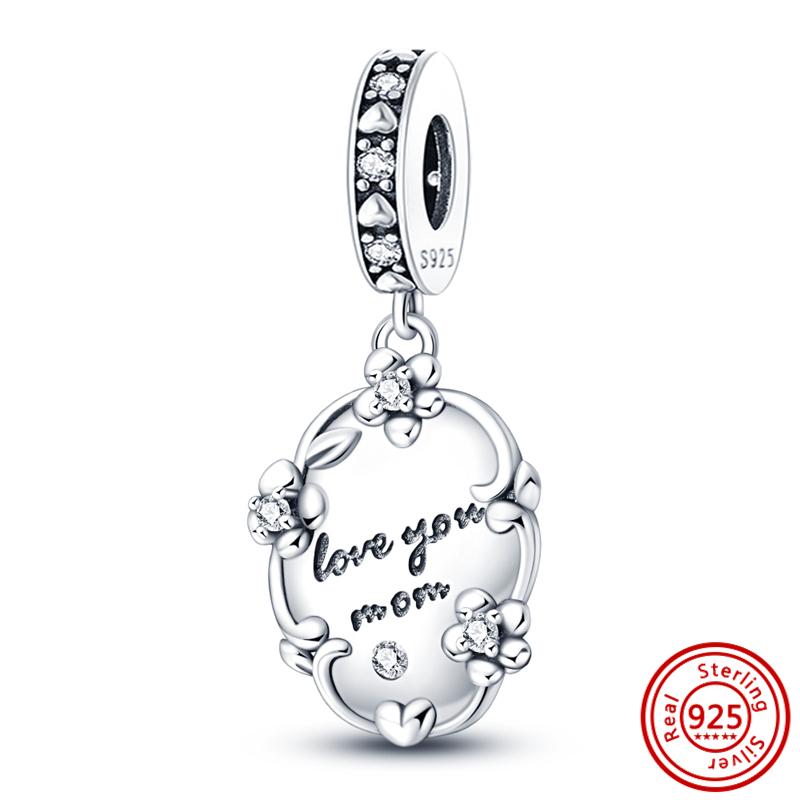 S925 Sterling Silver Mom Rose Print Pave Paw Sun Moon Vulture Butterfly Dangle Bead Fit Original  Bracelet Jewelry Making