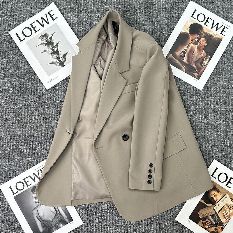 Women's Petite Gray Loose Two-Piece Suit Jacket Set - Early Spring 2025 Casual Blazer