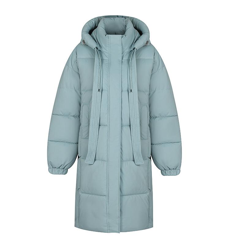 

Женская зимняя свободная куртка средней длины из однотонного утолщенного хлопка XL сине серый