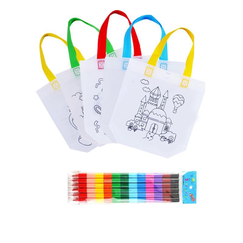 DIY Coloring Goodie Bags with Crayon & Coloring Markers Party Gift Bags for Kids Toy Storage Bag Eco Non-Woven Fabric Bags