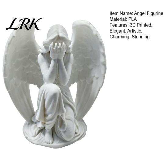 Office Desk Ornament 3D Printed Angel Figurine, Small Crouch Tabletop Ornament, Living Room Decoration White Winged Sculpture for Home Garden
