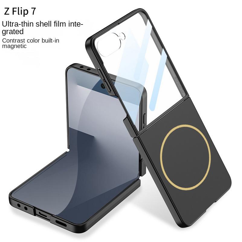 Étui ultra-fin dépoli micro-texturé avec film de protection en verre magnétique fin pour Samsung Galaxy Z Flip 7 flip7 Housse de protection pour appareil photo