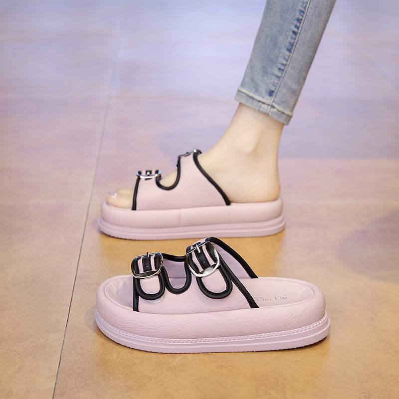 Bequeme Klett-Hausschuhe mit dicker Sohle, Damen tragen im Sommer Strand-Sandalen mit dicker Sohle