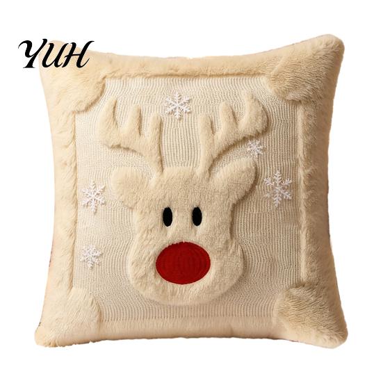 Cozy Winter Festive Pillow Cover Christmas Throw Cover, 18x18 Inch Plush Cushion 3D Snowman Themed Covers Reindeer Pattern, Case for Holiday Home Sofa