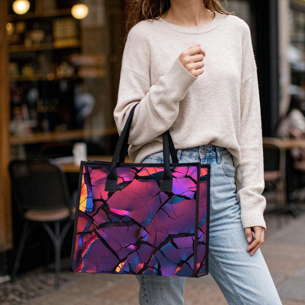 Iridescent Cracked Tote Bag Stylish Casual Shoulder Bag for Daily Use