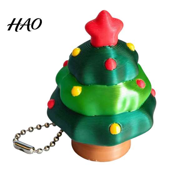 Christmas Tree Pendant Fidget Clicker Keychain, 3D Printed Shaped Stress Relief Desktop Ornament Toy, Holiday Sensory Figure Key Ring Accessory