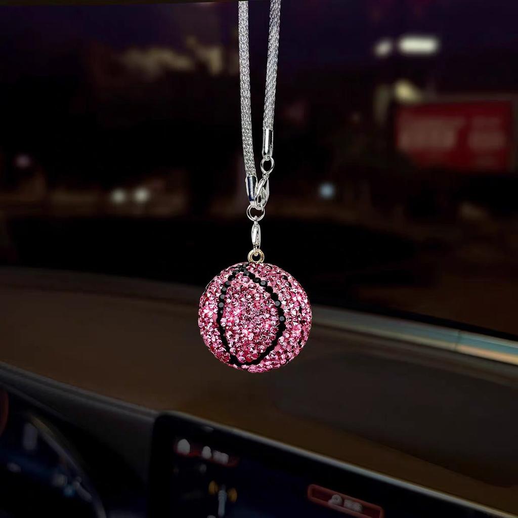 1x Bling Rhinestone Football Car Pendant, Crystal Soccer Rearview Mirror Hanging Ornament,6 Colors