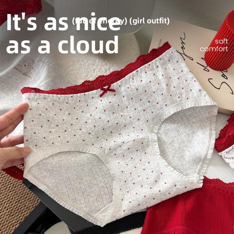 Ladies Spring and Autumn Pure Cotton 10A Antibacterial Middle Waist Bag Hip Comfortable Non-scratch Briefs