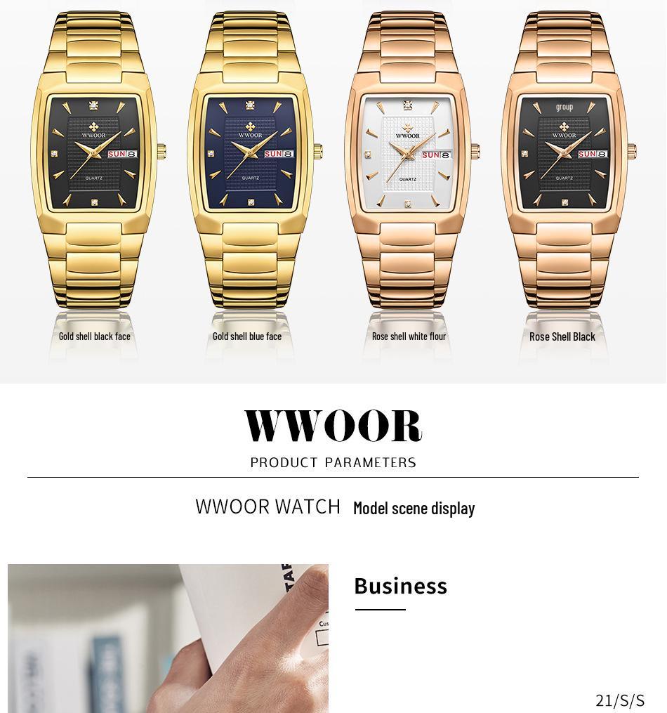WWOOR 8837 Men's Quartz Square Waterproof Business Watch