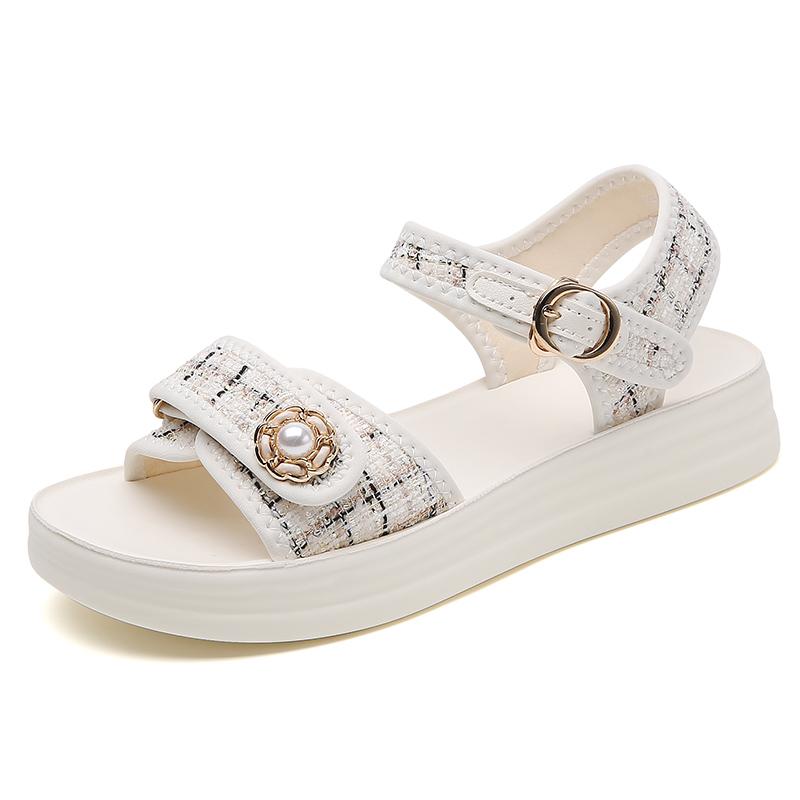 

New Summer Women Sandals Flat Heel New Open Toe Female Shoes Plus Size Outdoor Sport Beach Casual Sandals Flats Women s Shoes 35 бежевый