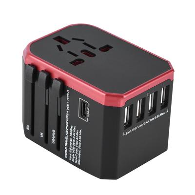 Adattatore da Viaggio Universale Spina 4 Porte USB Prese Tipo C Convertitore per (Rosso)