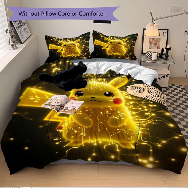 3pcs Pikachu Duvet Cover Set, 1 Duvet Cover + 2 Pillowcases (No Insert), High-Definition Print, Home & Dorm Set Yy251208007