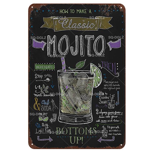 [SQ-DGLZ] Mojito Metal Sign Vintage Metal Plaque Plates Decor For Pub Bar Home Wall Decor Tin Signs Cocktail Poster Gift