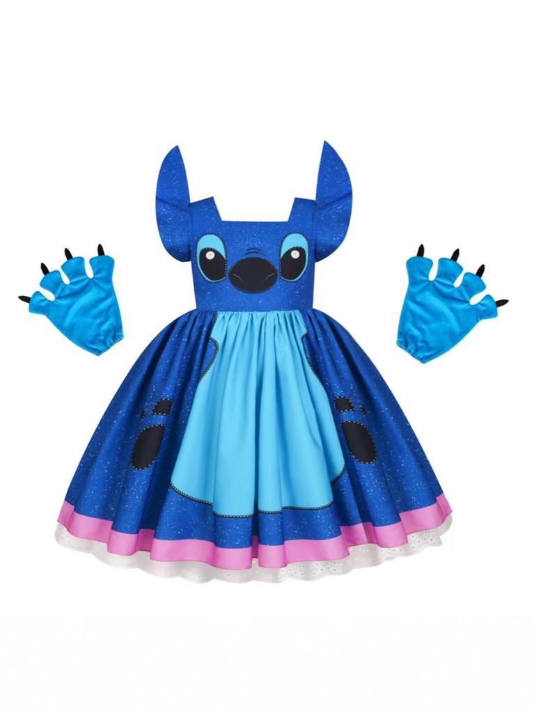 New Halloween Cartoon Stitch Cosplay Fluffy Dress for Girls