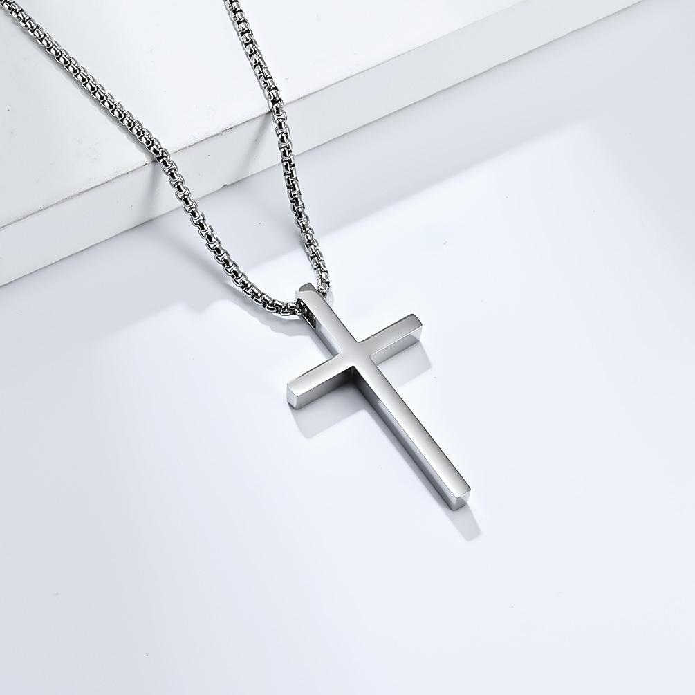 Minimally Designed Titanium Steel Cross Necklace with Smooth Finish Niche Personality Suitable for Men and Women Sweater Chain Pendant