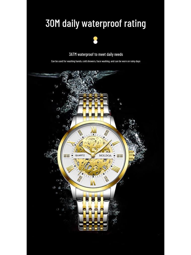 Herren Trendige Wasserdichte Automatische Mechanische Uhr mit Leuchtanzeige und Kalender