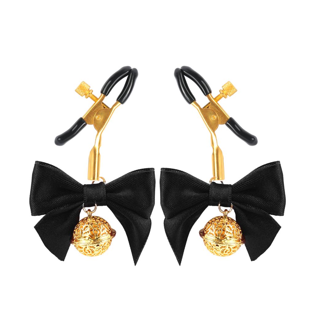 MUQU Golden Clip with Classical Bell & Bowknot BDSM Nipple Clamps Adult Products 18 Eco-Friendly Model MQRJ-065+MQRJ-066