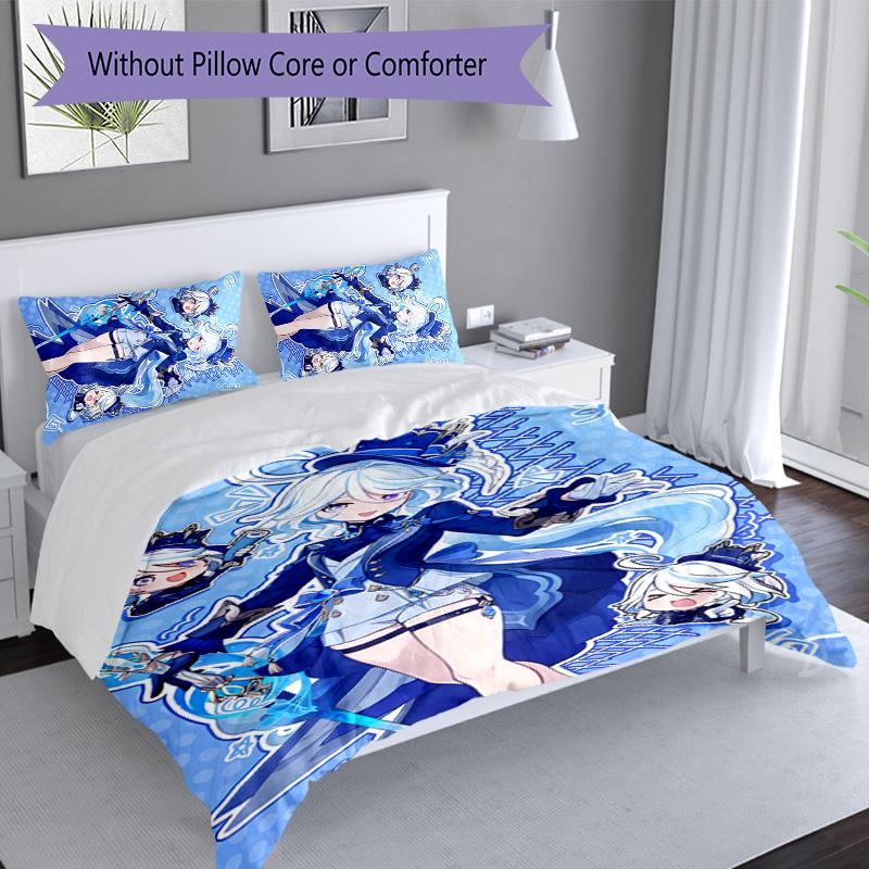 3pcs Genshin Impact Furina1 Pattern Bedding Set Duvet Cover Set Includes Duvet Cover &pillowcases, Perfect All Season Bedroom Decoration & Gift