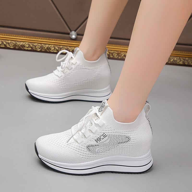 Fashion Shoes Female 2025 Mesh Women's Vulcanize Shoes Outdoor Lace Up Breathable Women Sneakers Crystal Increased Casual Shoes Zapatos