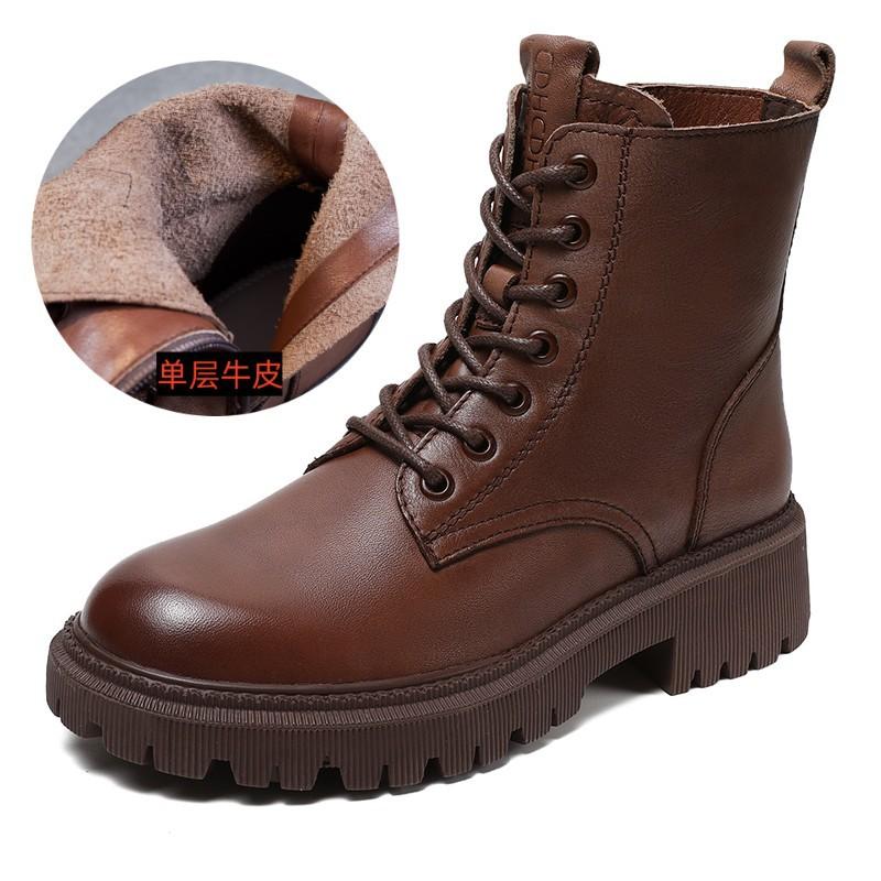 2025 autumn and winter women's shoes new casual Martin boots first layer cowhide British style boots women's short boots