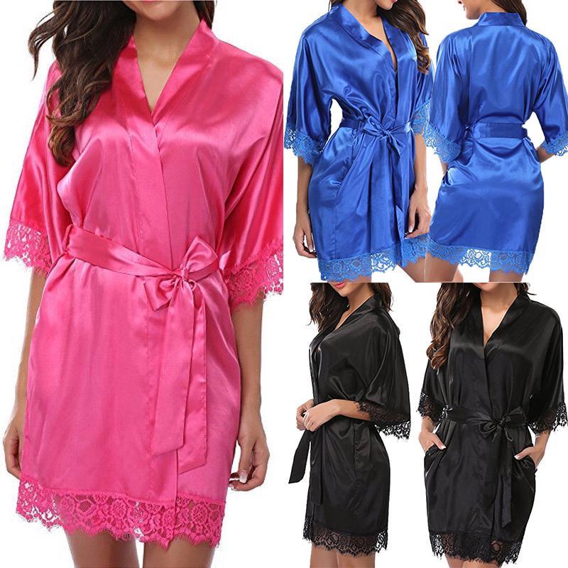 Silk Plain Womens Satin Robes Bridal Wedding Bridesmaid Bride Gown Robe Bath