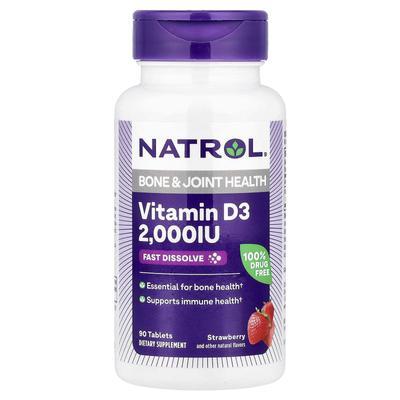 Vitamin D3, Strawberry, 2,000Iu, 90 Tablets