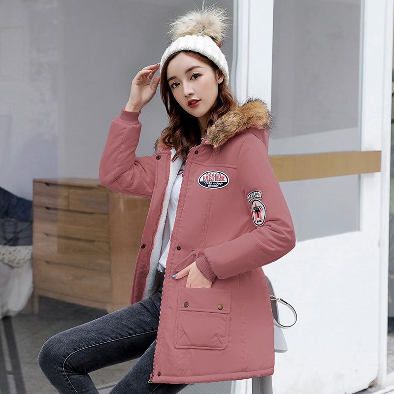 

Осенне-зимняя теплая куртка средней длины с капюшоном, большого размера, в стиле рабочей одежды, женская XXXL темно-розовый