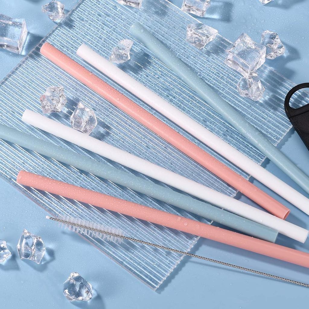 6pcs Replacement Straws, Compatible with Owala FreeSip 24oz 32oz Water Bottles Reble Plastic Straws with Cleaning Brush & Cutting Tool 3 Colors