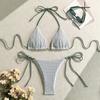 Women Sexy Hollow Knitted Split Two Piece Bikini Swimwear