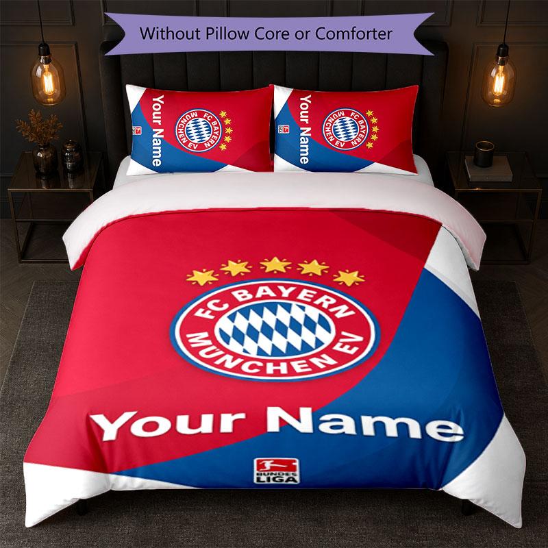 Set Biancheria da Letto Personalizzato Bayern Monaco con Nome Testo 1 Copripiumino+2 Federe Logo Calcio Regalo Personalizzato per Occasioni Speciali Decorazione Camera da Letto