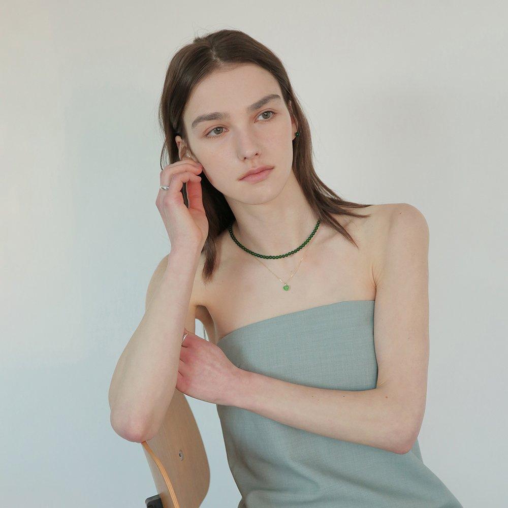 [Headquarters Genuine Product / Silk Pouch Included] Silver 925 Onyx Green Necklace 4mm