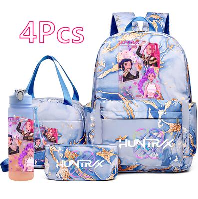 4Pcs/set Demon Hunters Printed Backpack Handbag Pencil Case 750Ml Water Bottler for Teenager Boy Girl Large Capacity Waterproof Schoolbag