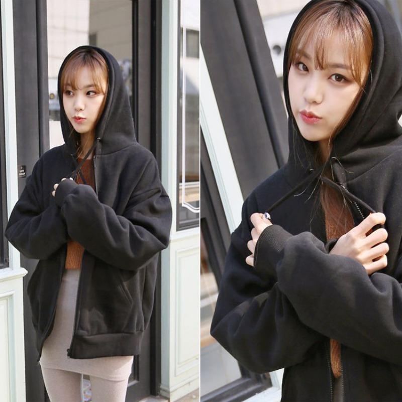 

Осенне-зимняя бархатная толстовка на молнии, женский кардиган, корейский стиль, студенческое свободное пальто с капюшоном, женский повседневный топ большого размера 2XL