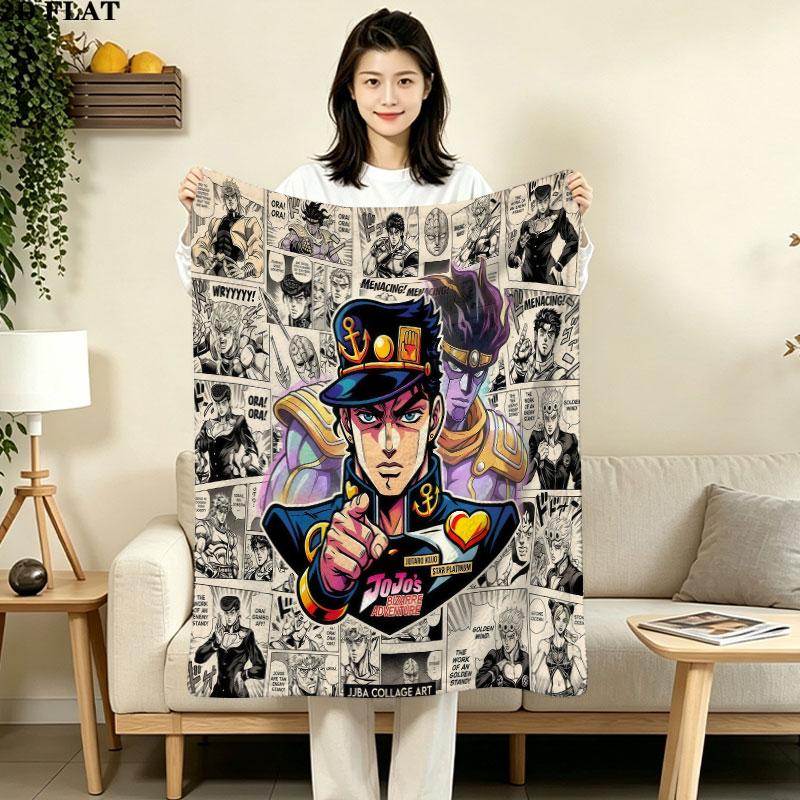 1PC Jojos Bizarre Adventure Patterned Flannel Blanket Suitable For All Seasons For Home Decor Warmth And Comfort Gifts Holiday Present