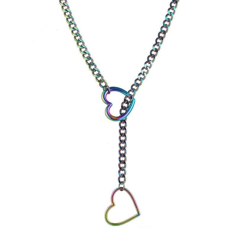 Punk Rock Heart Pendant Necklace Hip Punk Rock Inspired Necklace with Adjustable Heart Charm Stylish Neck Chains