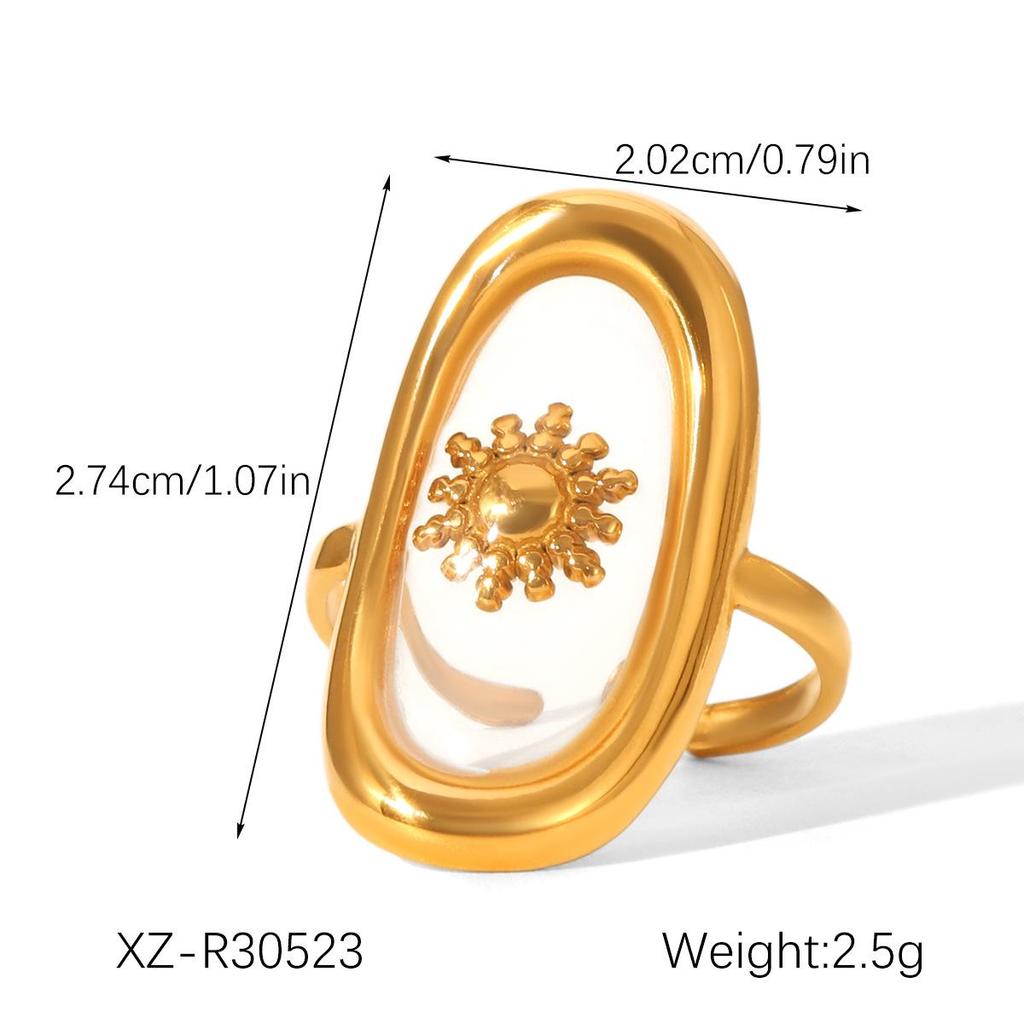 Luxurious European-American 18k Gold Titanium Steel Seashell Epoxy Open Ring for Women