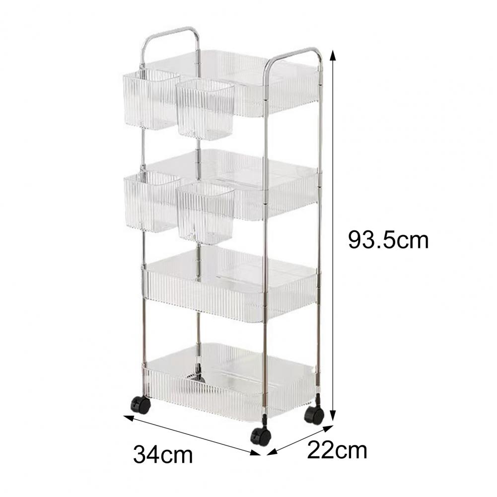 Transparent Storage Rack Rolling Trolley Storage Rack Transparent Bathroom Shelf with Hanging Baskets Wheels