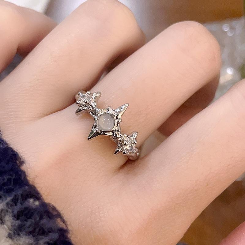 Star Moonstone Irregular Opening Ring Cold Wind Advanced Sense Personality Niche Design Sense Ring Female