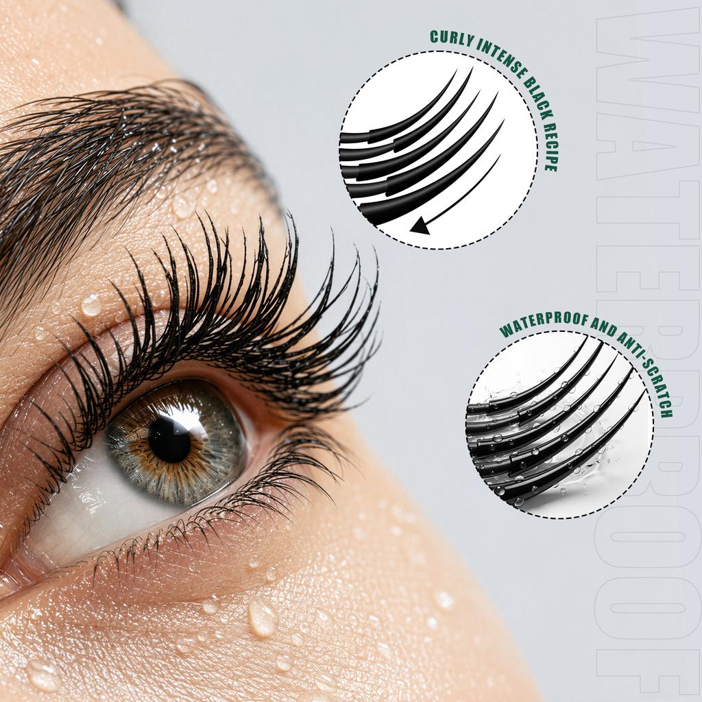 2‑in‑1 4D Black Mascara Long‑Lasting Volumizing Curling Waterproof Sweatproof Smudge‑Proof Lash Primer